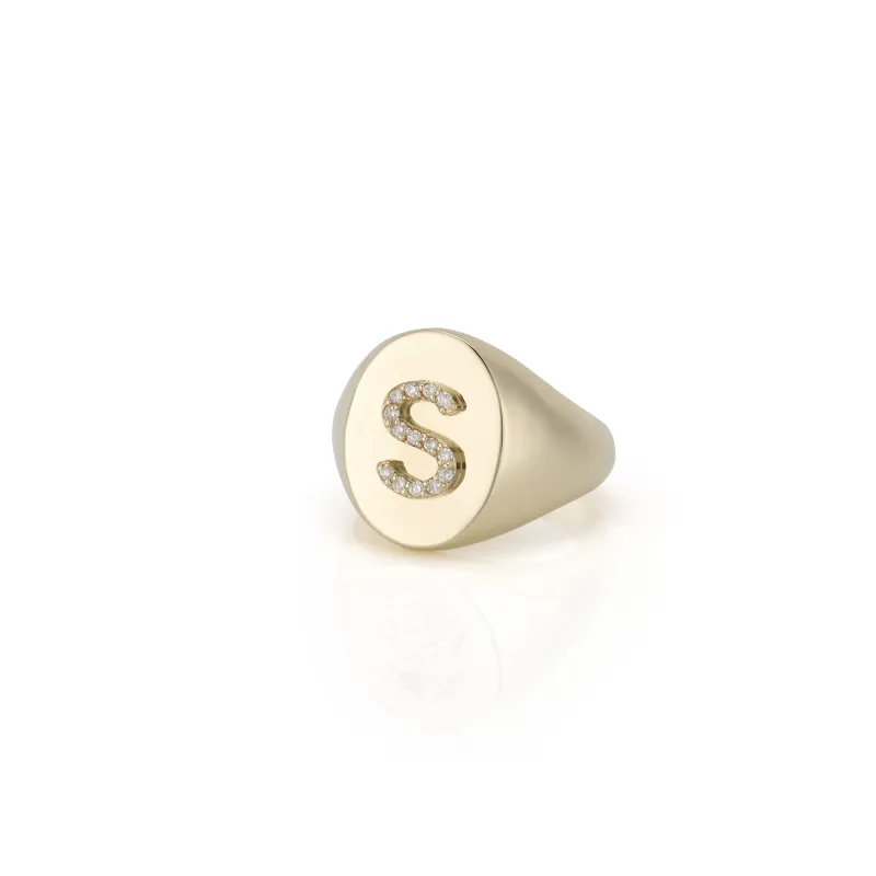 KARI DIAMOND INITIAL OVAL SIGNET RING made by SARAH CHLOE