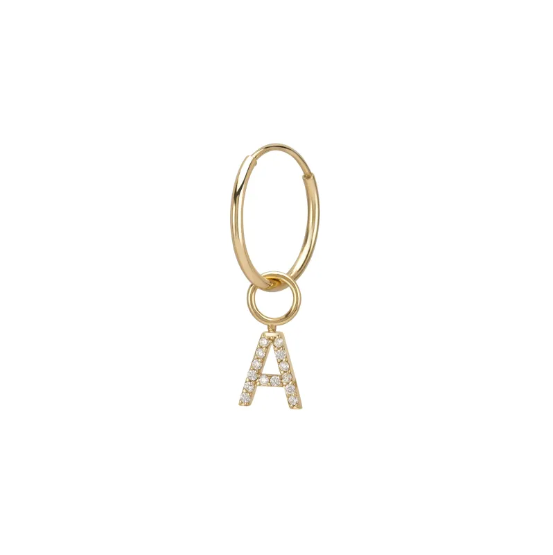 AMELIA DIAMOND INITIAL HOOP SINGLES made by SARAH CHLOE