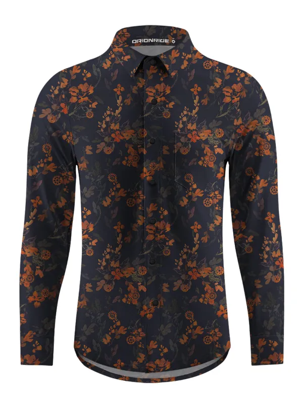 Orionride Bright Ink Flowers Men's Stretchy Breathable Long Sleeve Gravel Shirt sold by Orionride