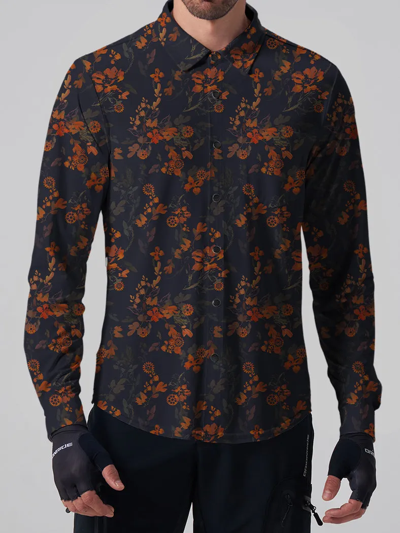 Orionride Bright Ink Flowers Men's Stretchy Breathable Long Sleeve Gravel Shirt sold by Orionride product image thumbnail 2