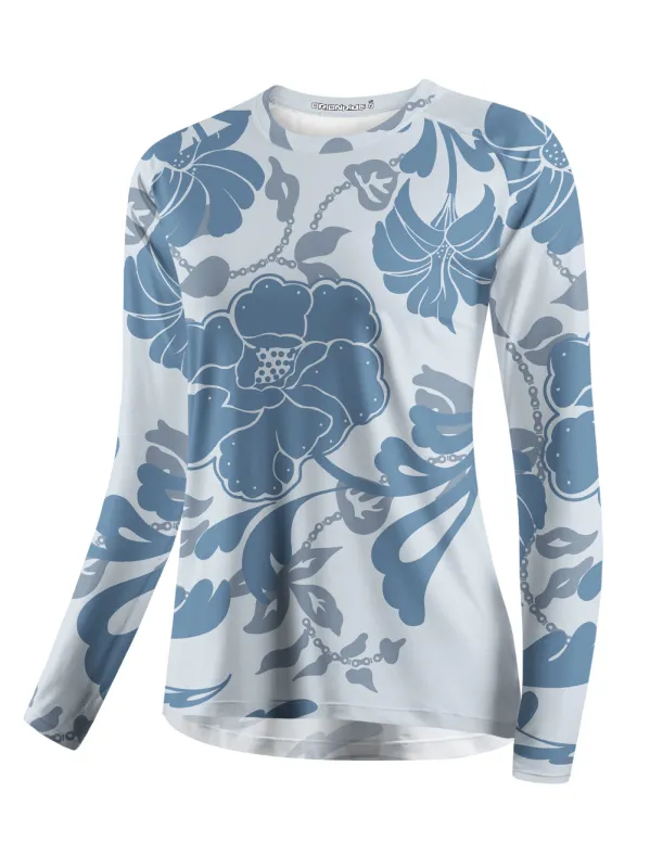 Orionride Blue Floral Women's Quick Dry Downhill Jersey sold by Orionride
