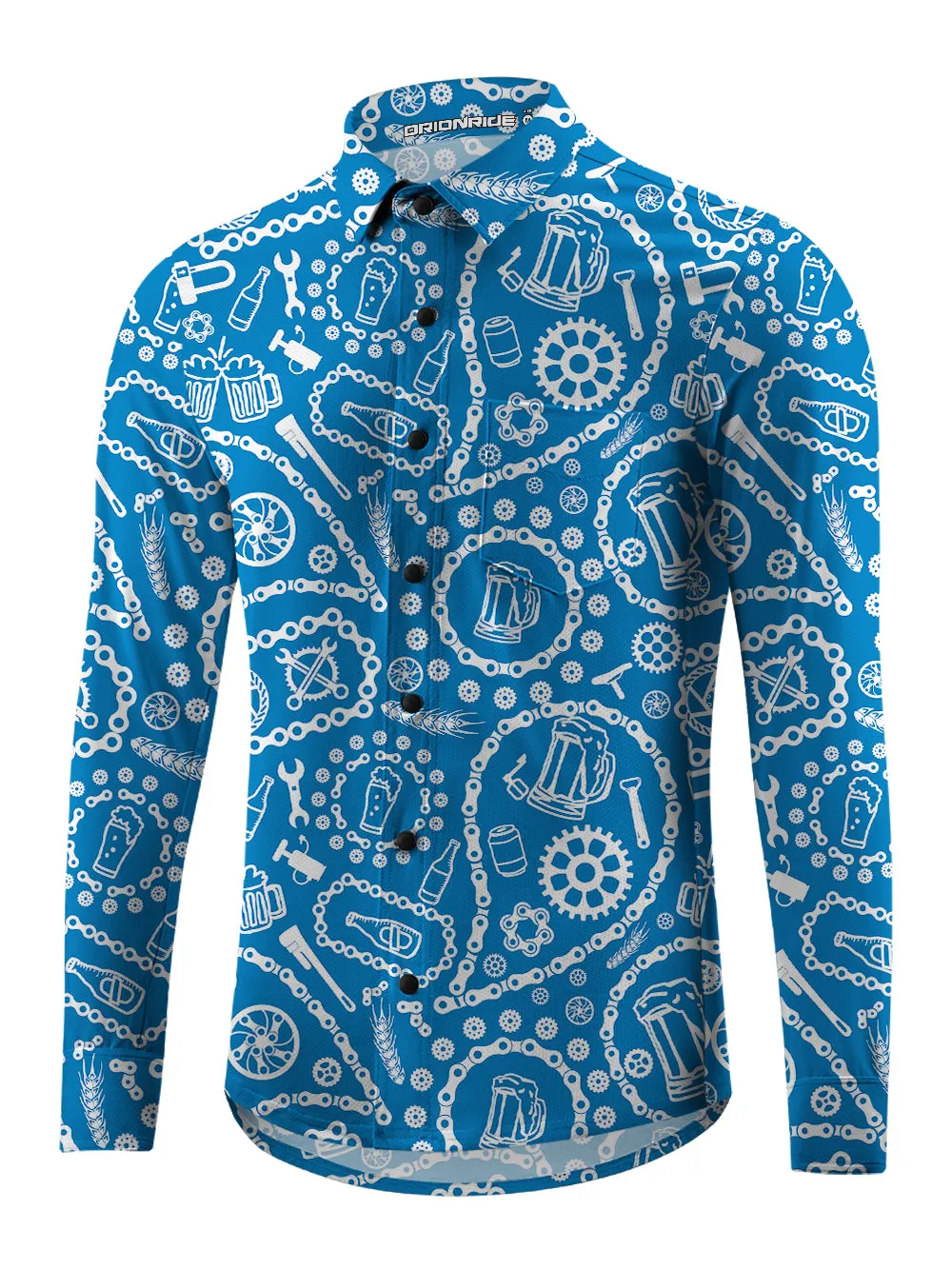 Orionride Chain And Beer Men's Stretchy Breathable Long Sleeve Gravel Shirt sold by Orionride product image thumbnail 2