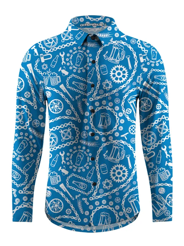 Orionride Chain And Beer Men's Stretchy Breathable Long Sleeve Gravel Shirt sold by Orionride