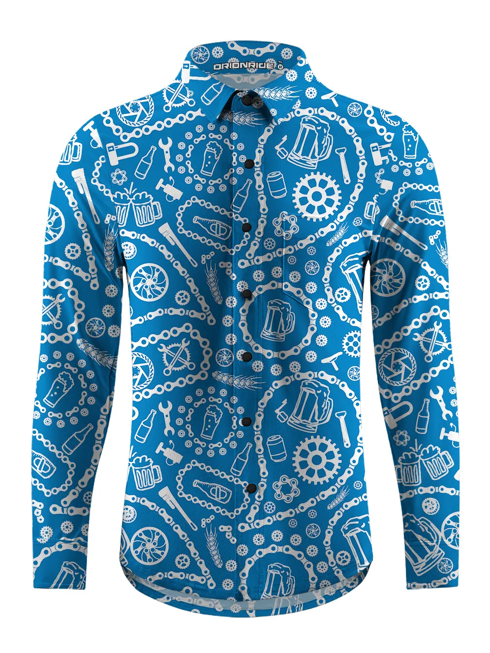 Orionride Chain And Beer Men's Stretchy Breathable Long Sleeve Gravel Shirt sold by Orionride