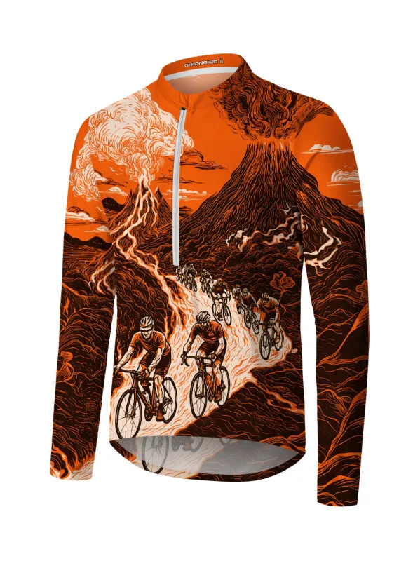 Orionride Volcanic Eruption Long Sleeve Half Zipper Mountain Bike Jersey sold by Orionride