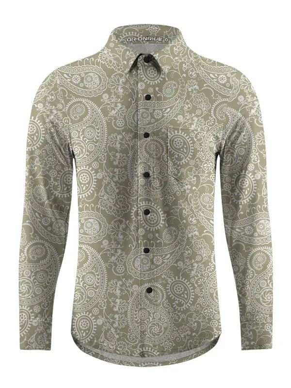 Orionride Wonderful Cashew Flower Men's Stretchy Breathable Long Sleeve Gravel Shirt sold by Orionride
