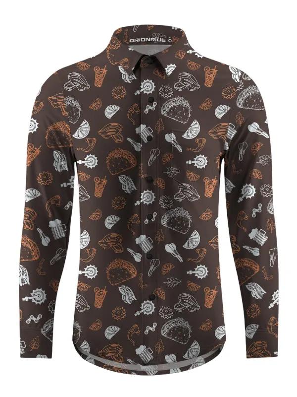 Orionride Food Party Men's Stretchy Breathable Long Sleeve Gravel Shirt sold by Orionride