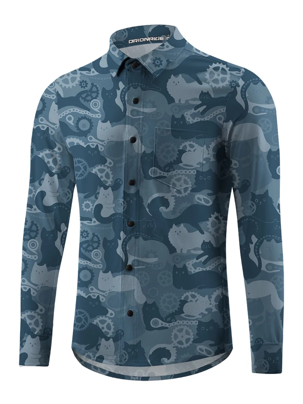 Orionride Cat Playing With Gears Men's Stretchy Breathable Long Sleeve Gravel Shirt sold by Orionride product image thumbnail 2