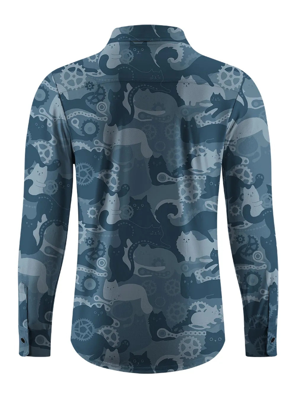 Orionride Cat Playing With Gears Men's Stretchy Breathable Long Sleeve Gravel Shirt sold by Orionride product image thumbnail 3