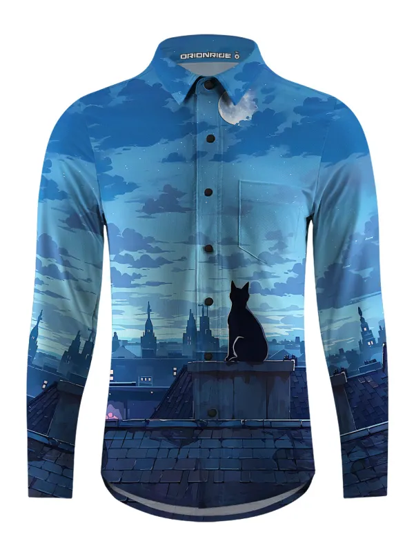 Orionride Black Cat Men's Stretchy Breathable Long Sleeve Gravel Shirt sold by Orionride