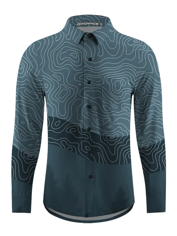 Orionride Challenging Contour Lines Men's Stretchy Breathable Long Sleeve Gravel Shirt sold by Orionride