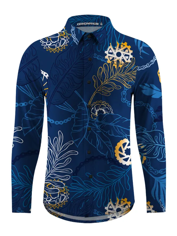 Orionride Watercolor Leaves Men's Stretchy Breathable Long Sleeve Gravel Shirt sold by Orionride