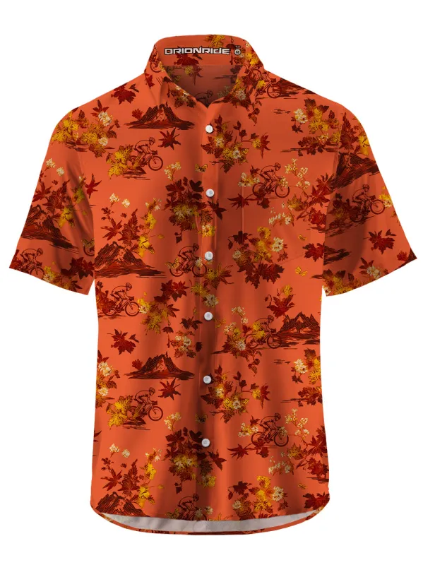 Orionride Fiery Red Leaves Zipper Pockets Ultra Lightweight Short Sleeves Gravel Shirt sold by Orionride