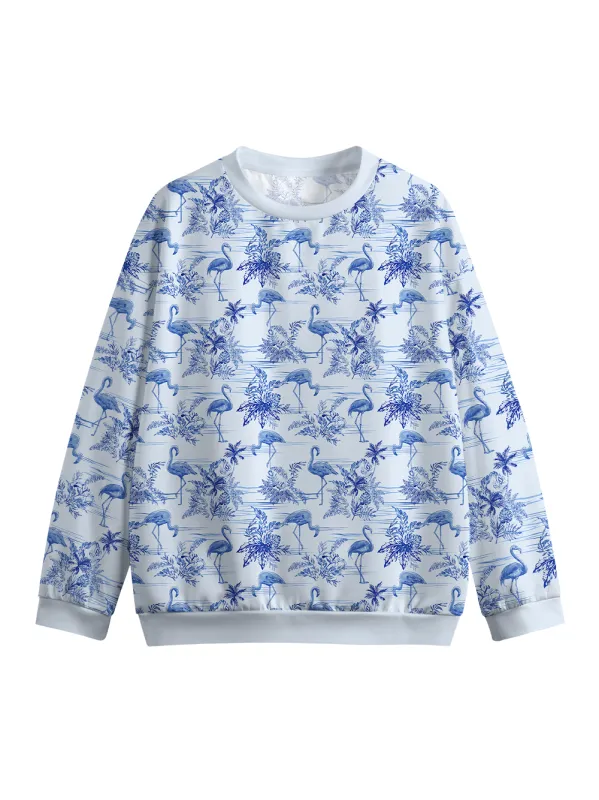 Orionride Blue Flamingo Crew Neck Pullover Sweatshirt sold by Orionride