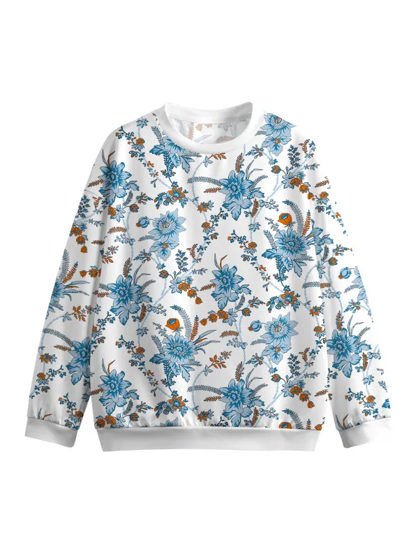 Orionride Blue Chain Flower Women's Crew Neck Pullover Sweatshirt sold by Orionride