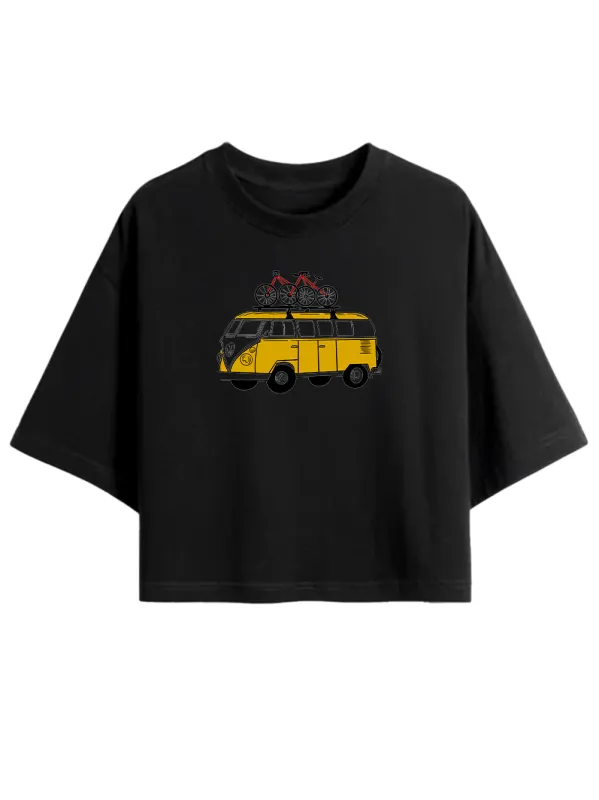 Orionride Yellow Bus Women's Oversize Cycling Crop Tops sold by Orionride