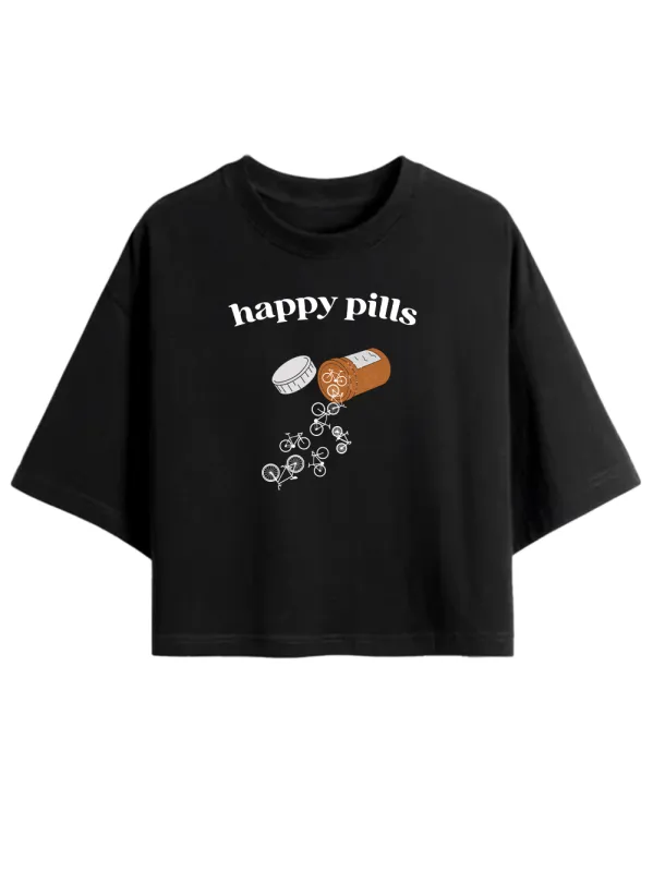 Orionride Happy Pills Women's Oversize Cycling Crop Tops sold by Orionride