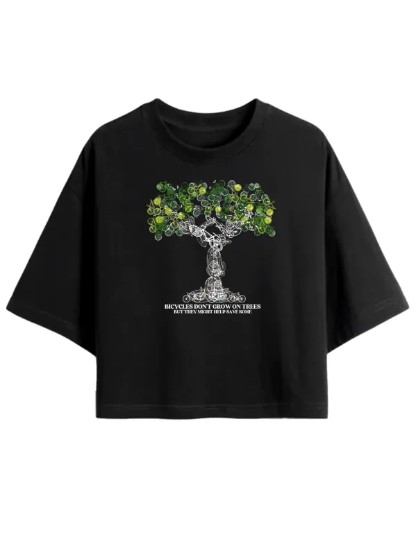 Orionride Bicycle Tree Art Women's Oversize Cycling Crop Tops sold by Orionride