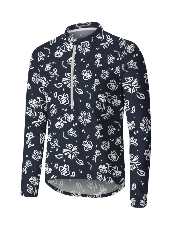 Orionride Line Flower Bicycle Long Sleeve Half Zipper Mountain Bike Jersey sold by Orionride