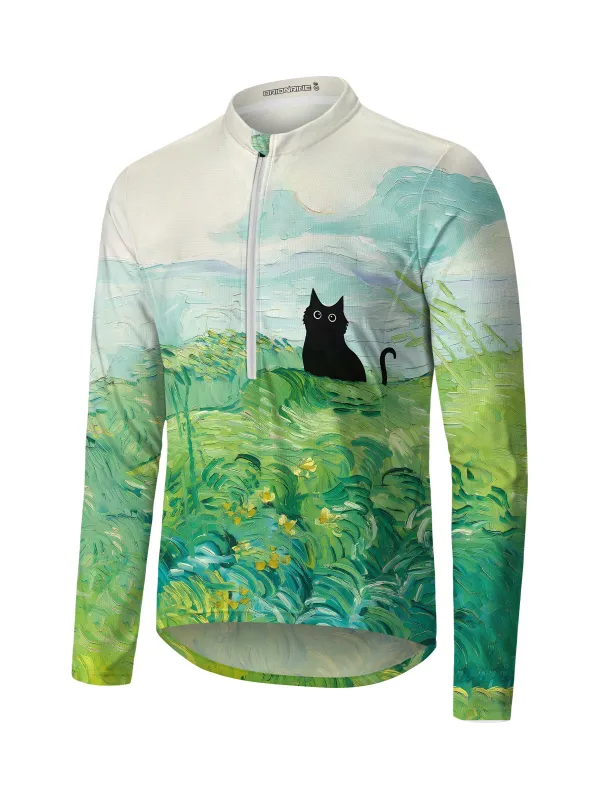 Orionride Oil Painting Black Cat Long Sleeve Half Zipper Mountain Bike Jersey sold by Orionride