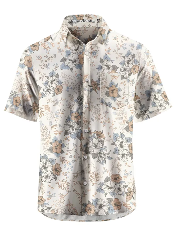 Orionride Hand-Painted Hibiscus Zipper Pockets Ultra Lightweight Short Sleeves Gravel Shirt sold by Orionride