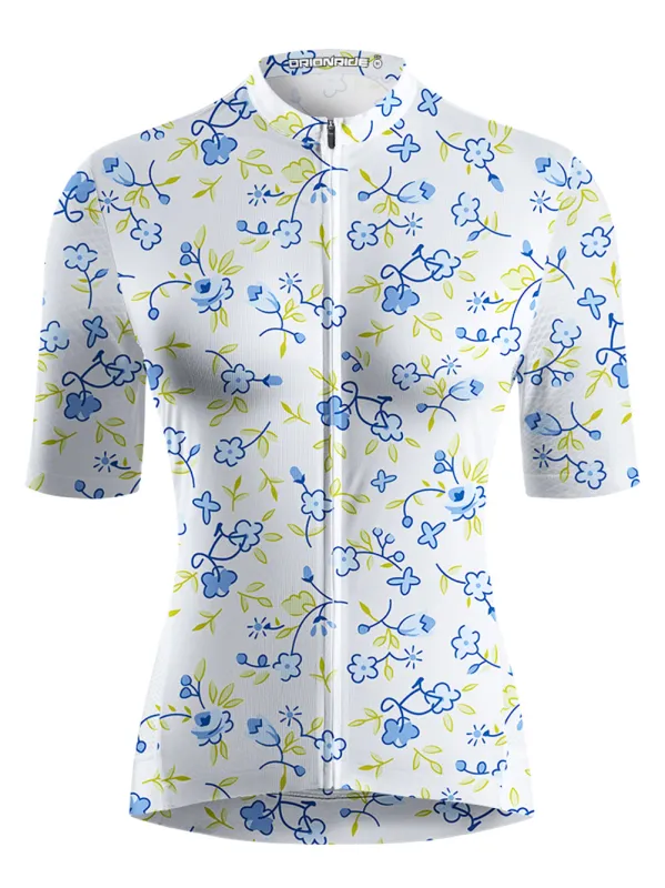 Orionride Blue Flower Bicycle Short Sleeves Women's Jersey sold by Orionride