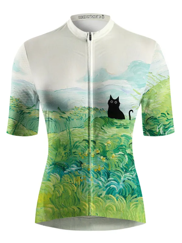 Orionride Oil Painting Black Cat Short Sleeves Women's Jersey sold by Orionride