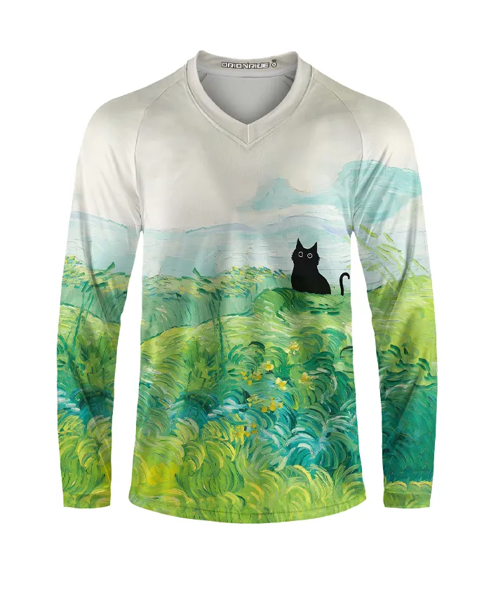 Orionride Oil Painting Black Cat Long Sleeve Downhill Jersey sold by Orionride product image thumbnail 2