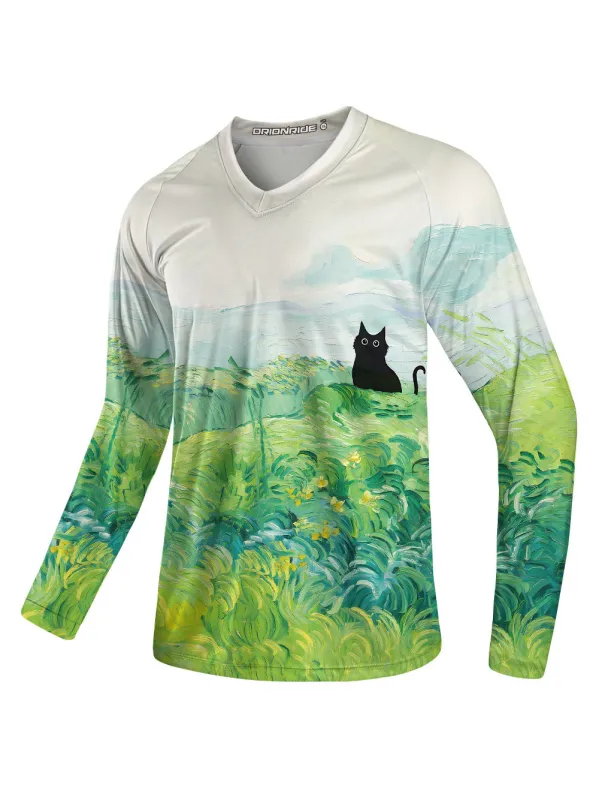 Orionride Oil Painting Black Cat Long Sleeve Downhill Jersey sold by Orionride