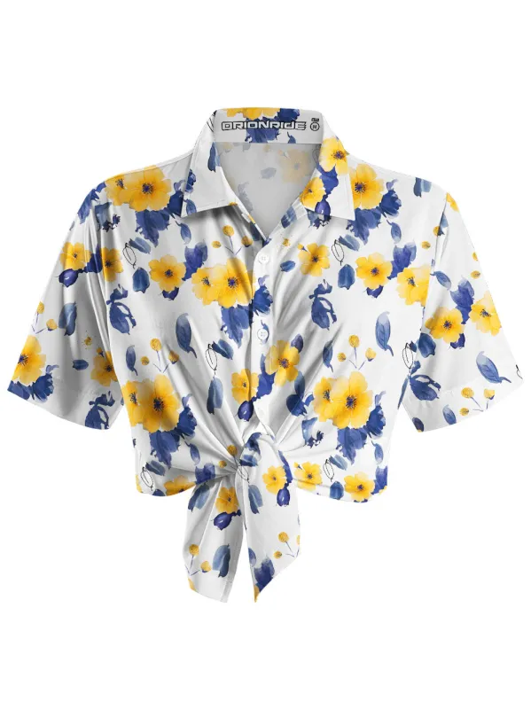 Orionride Ink Hibiscus Flower Zipper Pockets Ultra Lightweight Short Sleeves Women's Gravel Shirt sold by Orionride