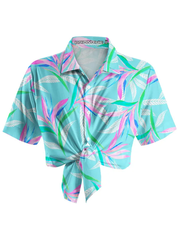 Orionride The Beauty Of Leaves Zipper Pockets Ultra Lightweight Short Sleeves Women's Gravel Shirt sold by Orionride