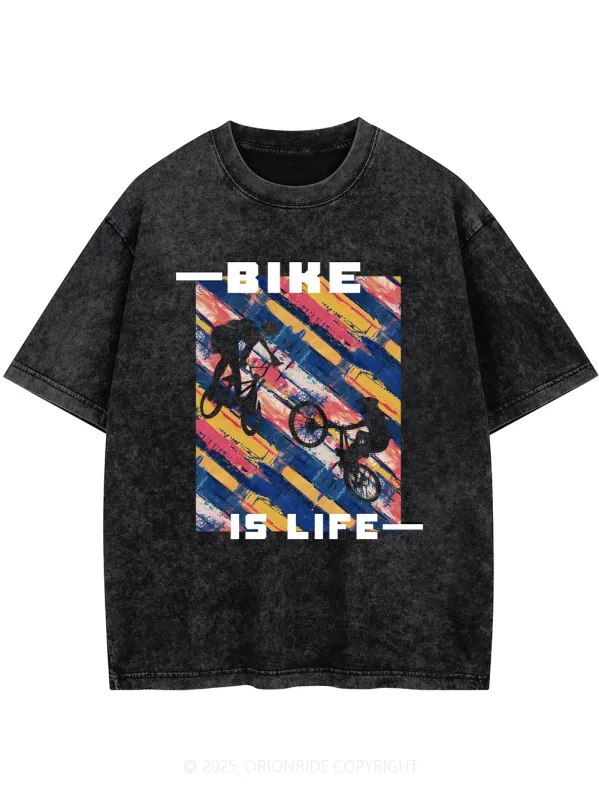 Orionride Bike Is Life Short Sleeves Bike Washed T-Shirt made by Orionride