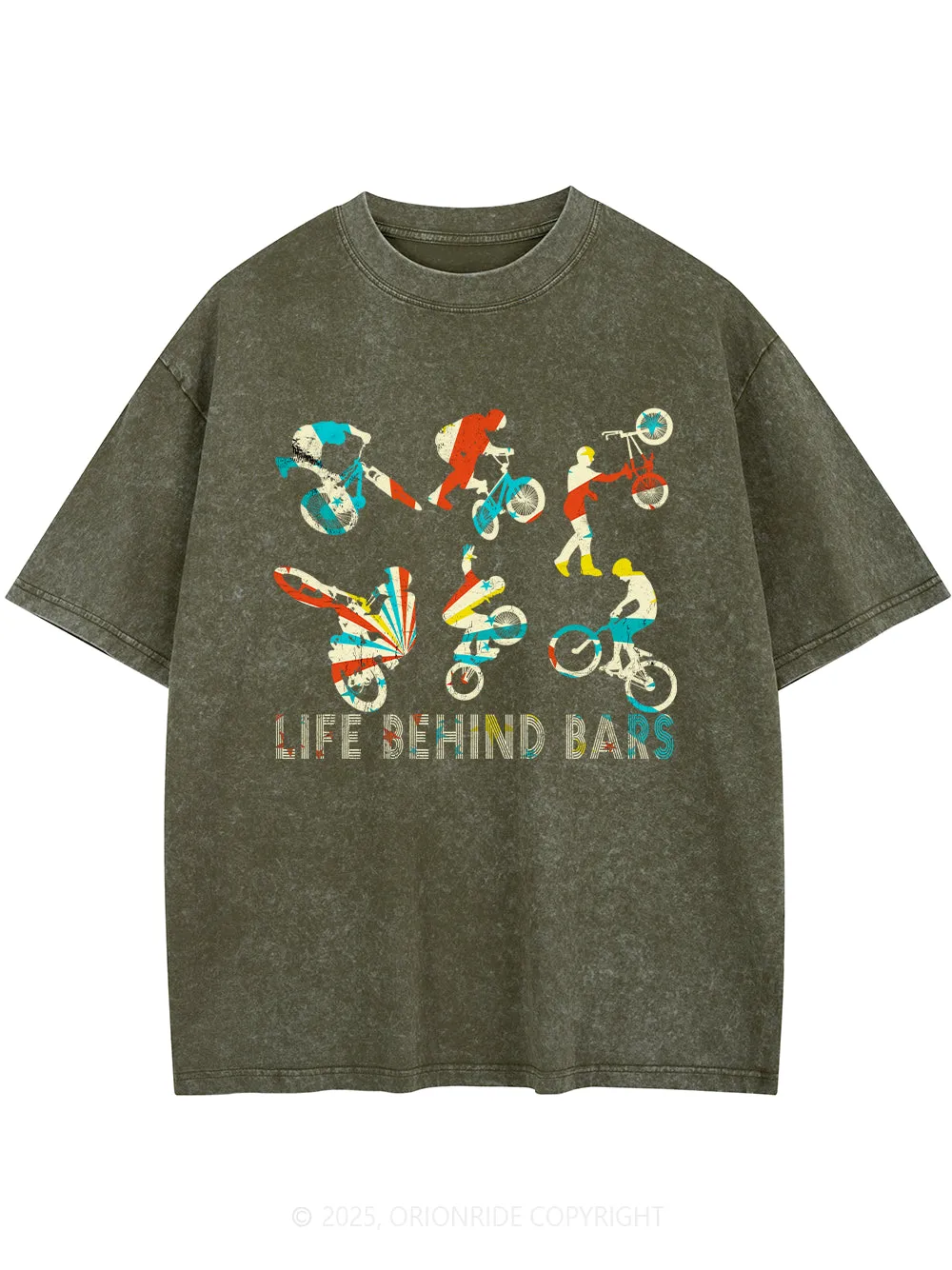 Orionride Color Silhouette Short Sleeves Bike Washed T-Shirt sold by Orionride