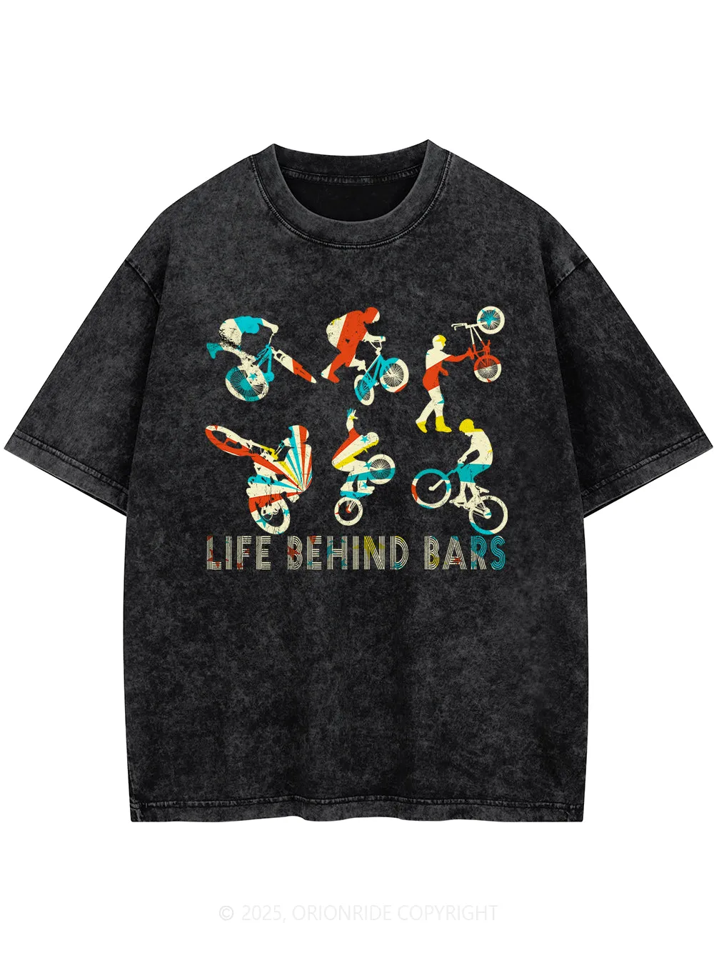 Orionride Color Silhouette Short Sleeves Bike Washed T-Shirt sold by Orionride product image thumbnail 3