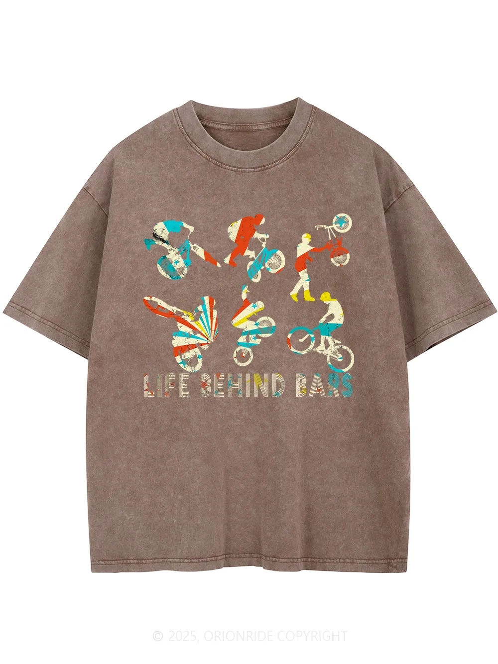 Orionride Color Silhouette Short Sleeves Bike Washed T-Shirt sold by Orionride product image thumbnail 2