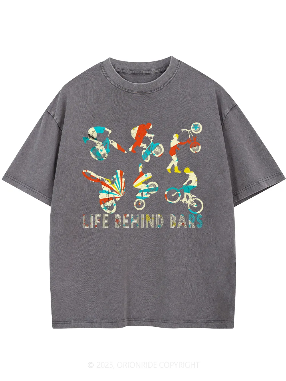 Orionride Color Silhouette Short Sleeves Bike Washed T-Shirt sold by Orionride product image thumbnail 4