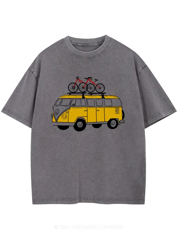 Orionride Yellow Bus Short Sleeves Bike Washed T-Shirt sold by Orionride