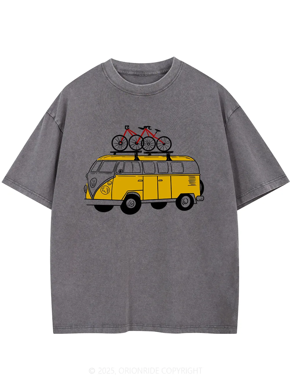 Orionride Yellow Bus Short Sleeves Bike Washed T-Shirt sold by Orionride