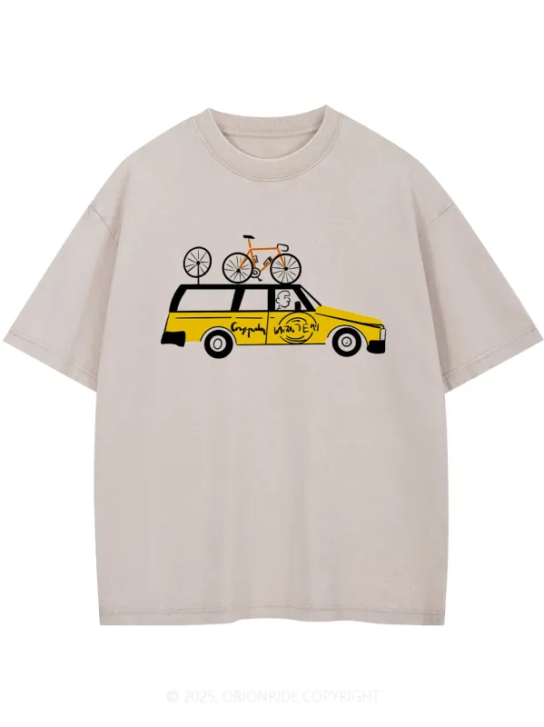 Orionride Yellow Car Short Sleeves Bike Washed T-Shirt sold by Orionride
