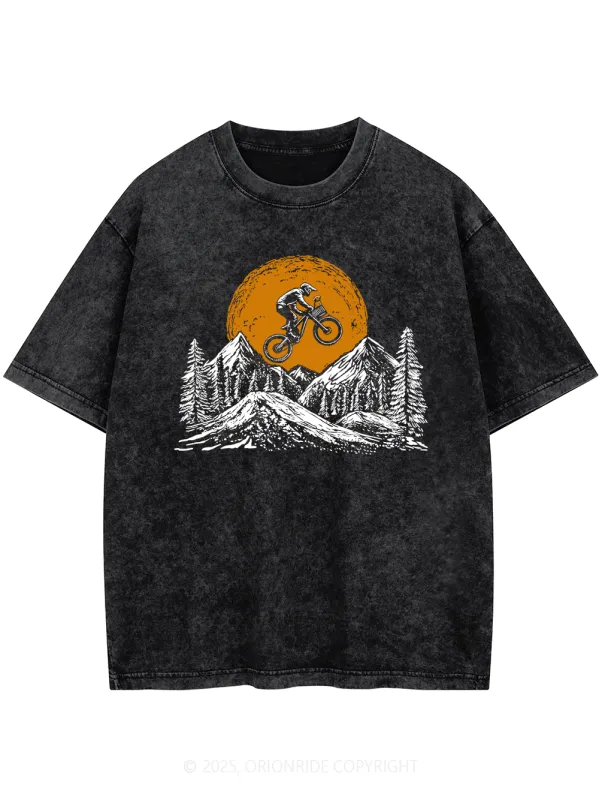 Orionride Mountain Bike With Dog Short Sleeves Bike Washed T-Shirt made by Orionride