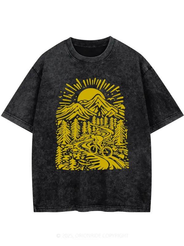 Orionride Sunrise In The Mountain Short Sleeves Bike Washed T-Shirt sold by Orionride
