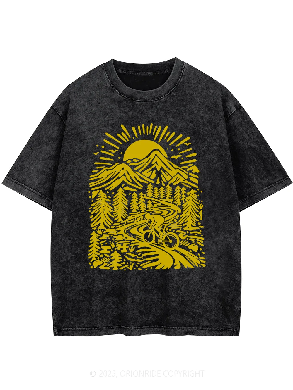 Orionride Sunrise In The Mountain Short Sleeves Bike Washed T-Shirt sold by Orionride