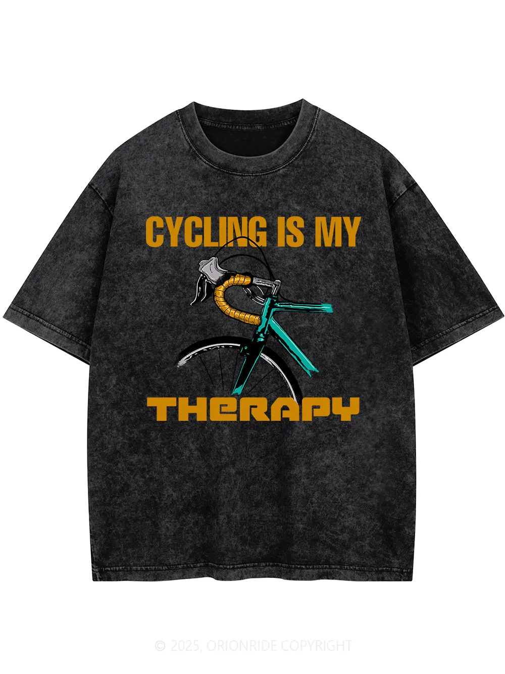 Orionride Cycling Is My Therapy Short Sleeves Bike Washed T-Shirt sold by Orionride