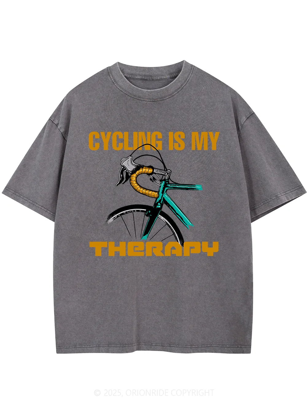 Orionride Cycling Is My Therapy Short Sleeves Bike Washed T-Shirt sold by Orionride product image thumbnail 3