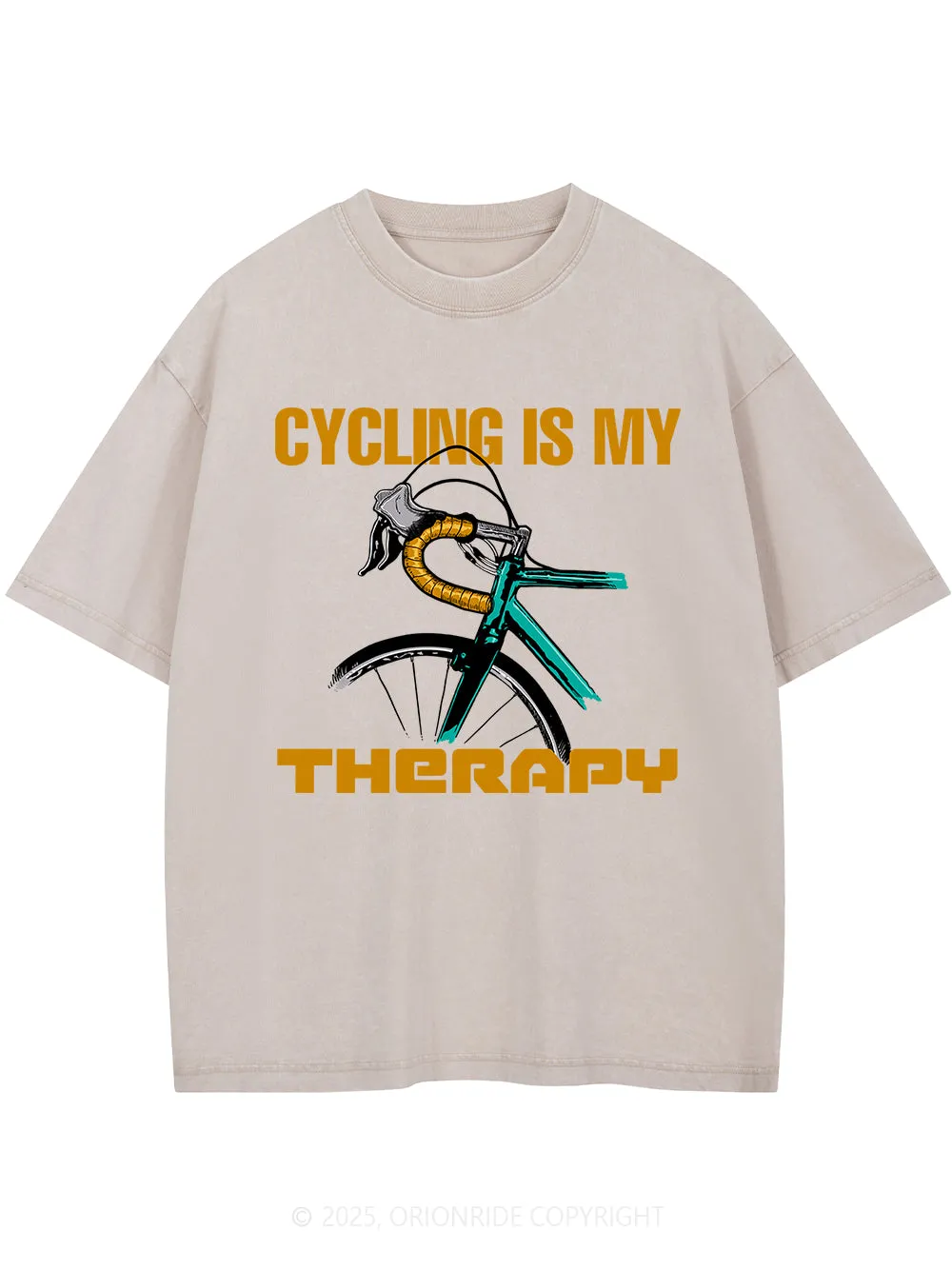 Orionride Cycling Is My Therapy Short Sleeves Bike Washed T-Shirt sold by Orionride product image thumbnail 2