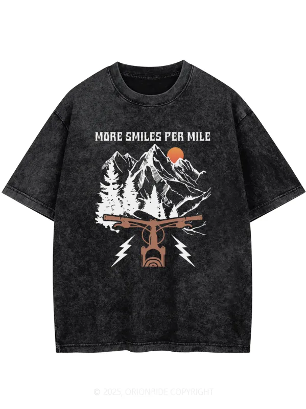 Orionride More Smiles Per Mile Short Sleeves Bike Washed T-Shirt sold by Orionride