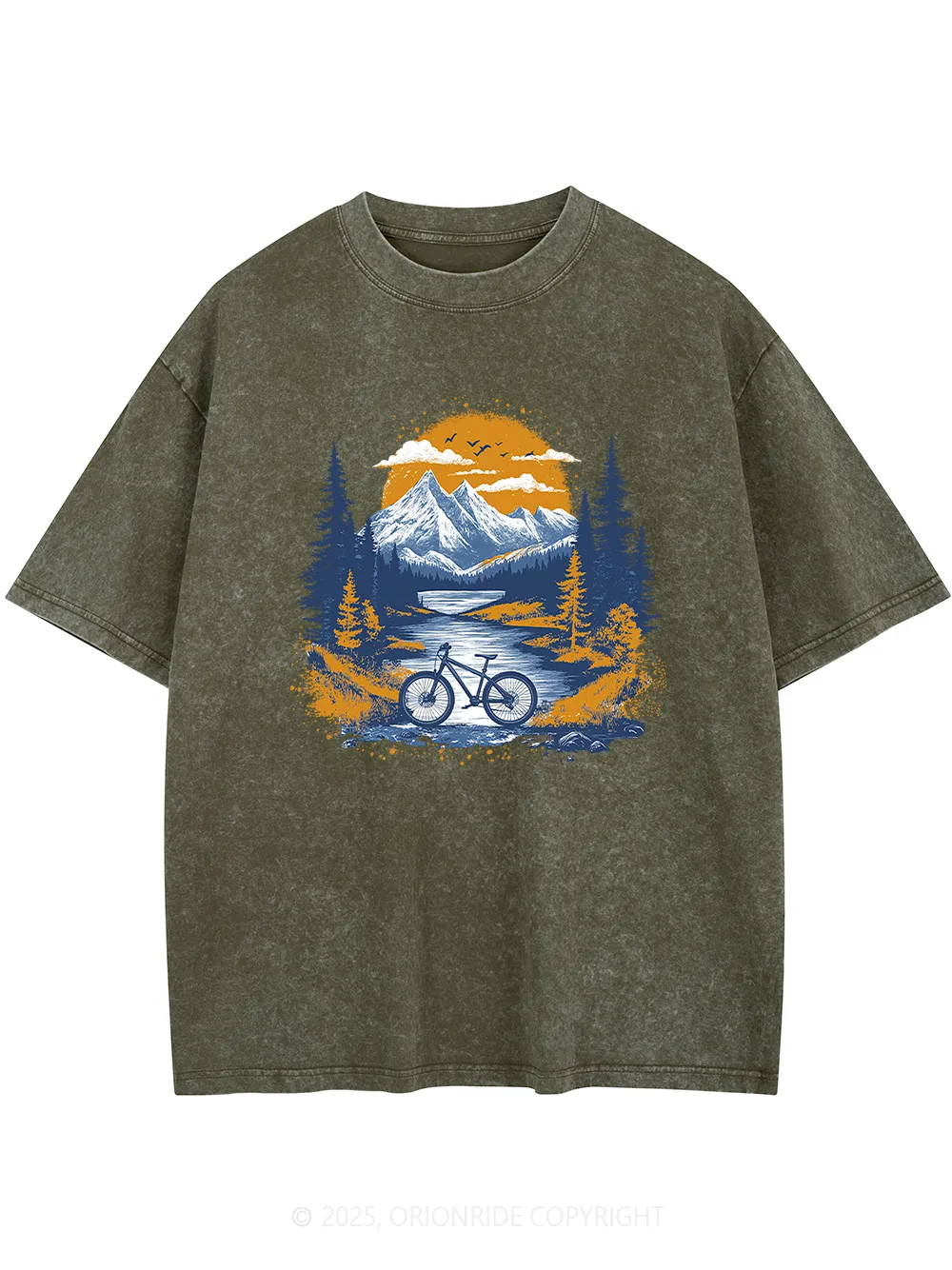Orionride Sunset Forest Short Sleeves Bike Washed T-Shirt sold by Orionride