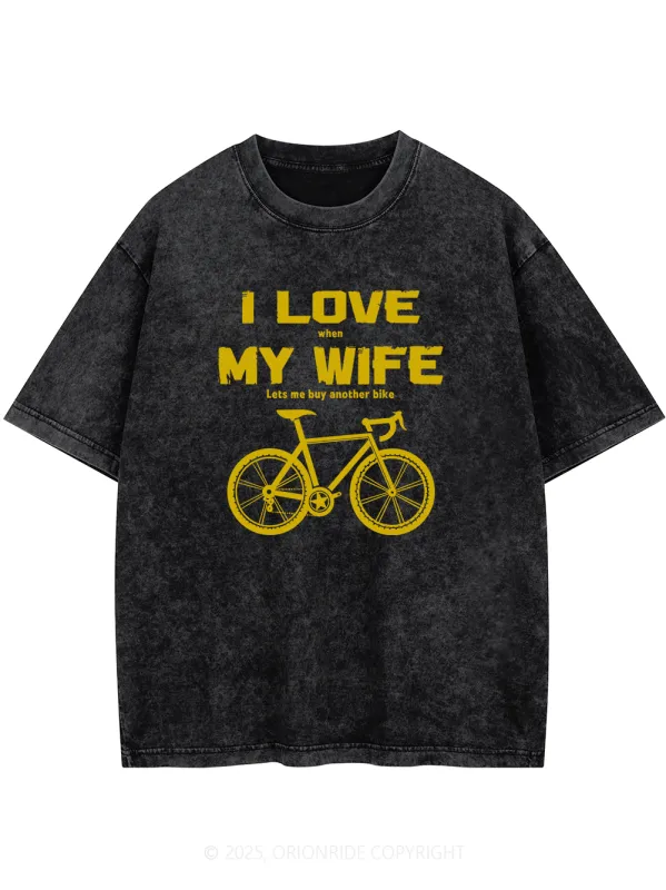 Orionride I Love My Wife Short Sleeves Bike Washed T-Shirt sold by Orionride