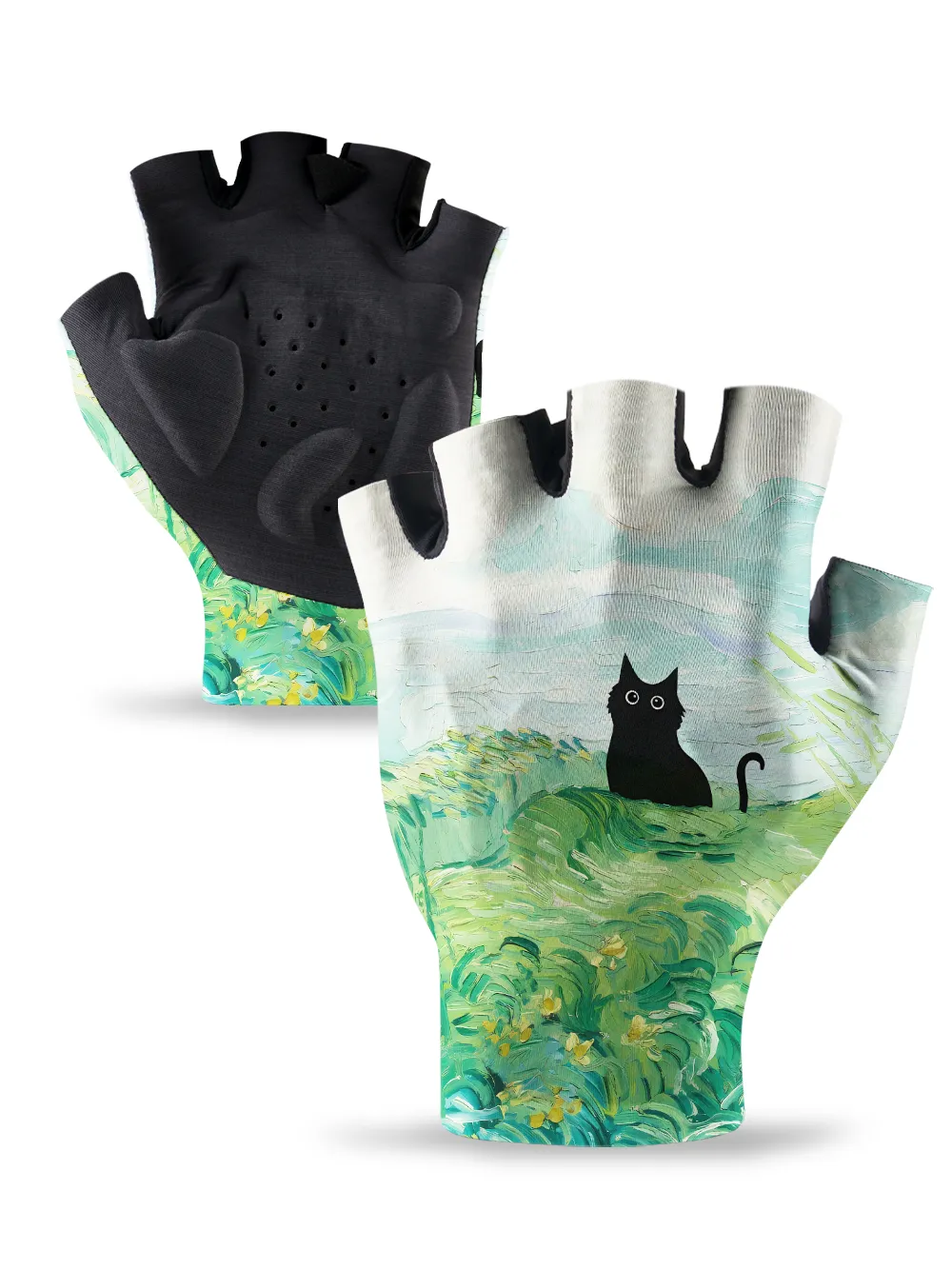 Orionride Oil Painting Black Cat Cycling Gloves sold by Orionride