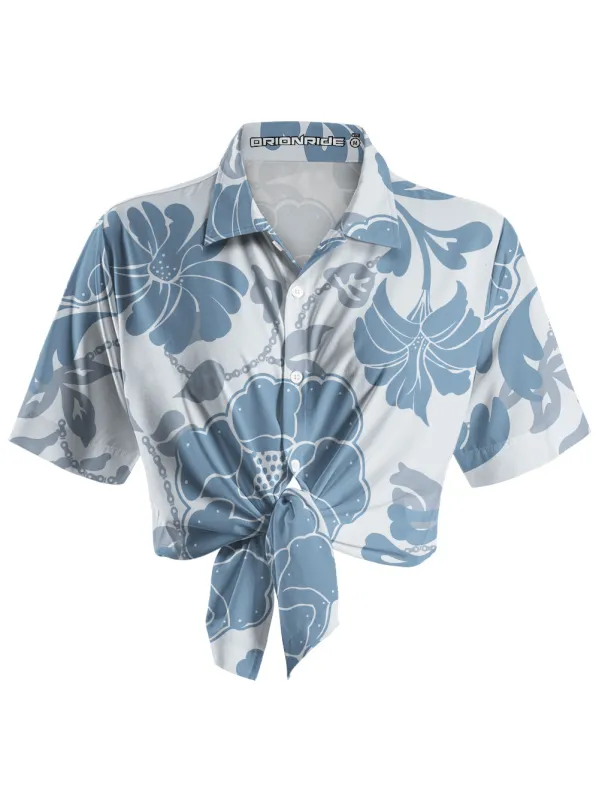 Orionride Blue Floral Zipper Pockets Ultra Lightweight Short Sleeves Women's Gravel Shirt sold by Orionride